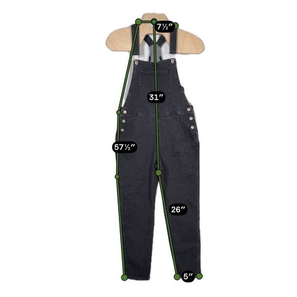 Unbranded Women's M Black Stretch Denim Bib Overalls Tapered Leg - Picture 6 of 7
